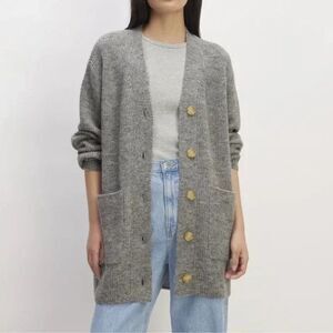 Everlane The Oversized Alpaca Pocket Cardigan Sweater Heathered Stone Grey SM